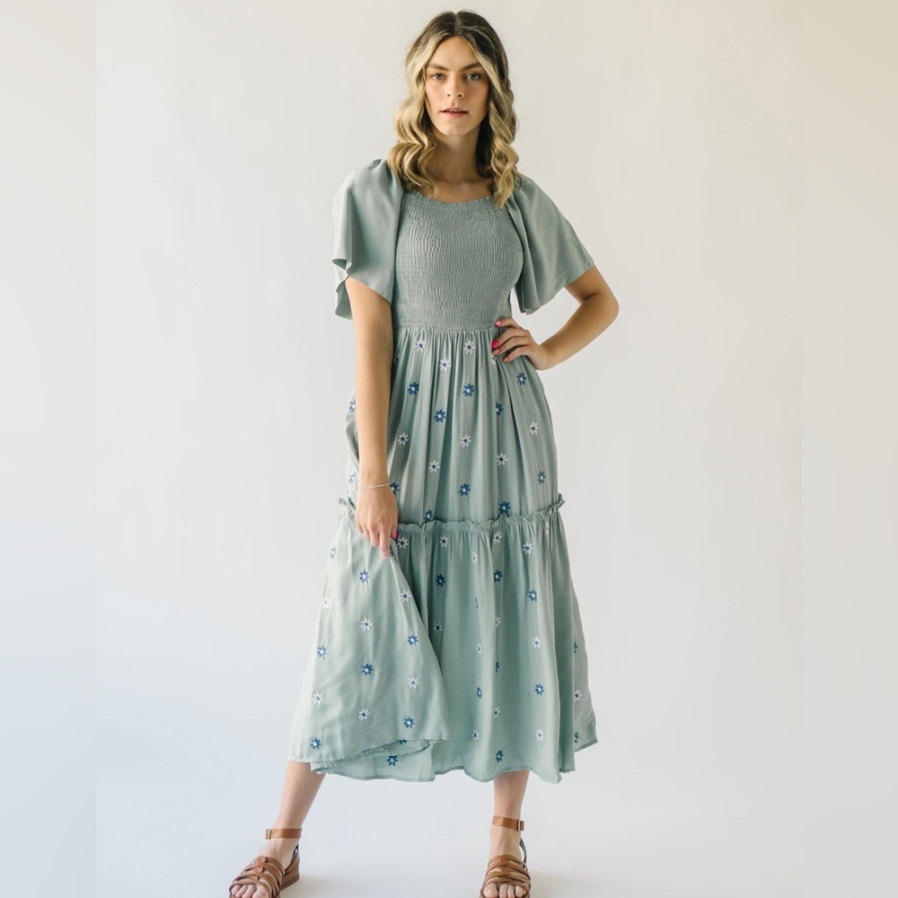 Piper & Scoot Parley Embroidered Maxi Dress in Sage